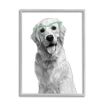 Stupell Industries Monochrome Golden Retriever Dog Smiling Glasses Design , 16 x 20, Design by Annalisa Latella