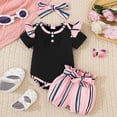 thumbnail image 2 of TOWED22 Newborn Infant Baby Girl Clothes Romper Floral Shorts Set Summer Outfits Baby Girls' Clothing Black,9-12 M, 2 of 7