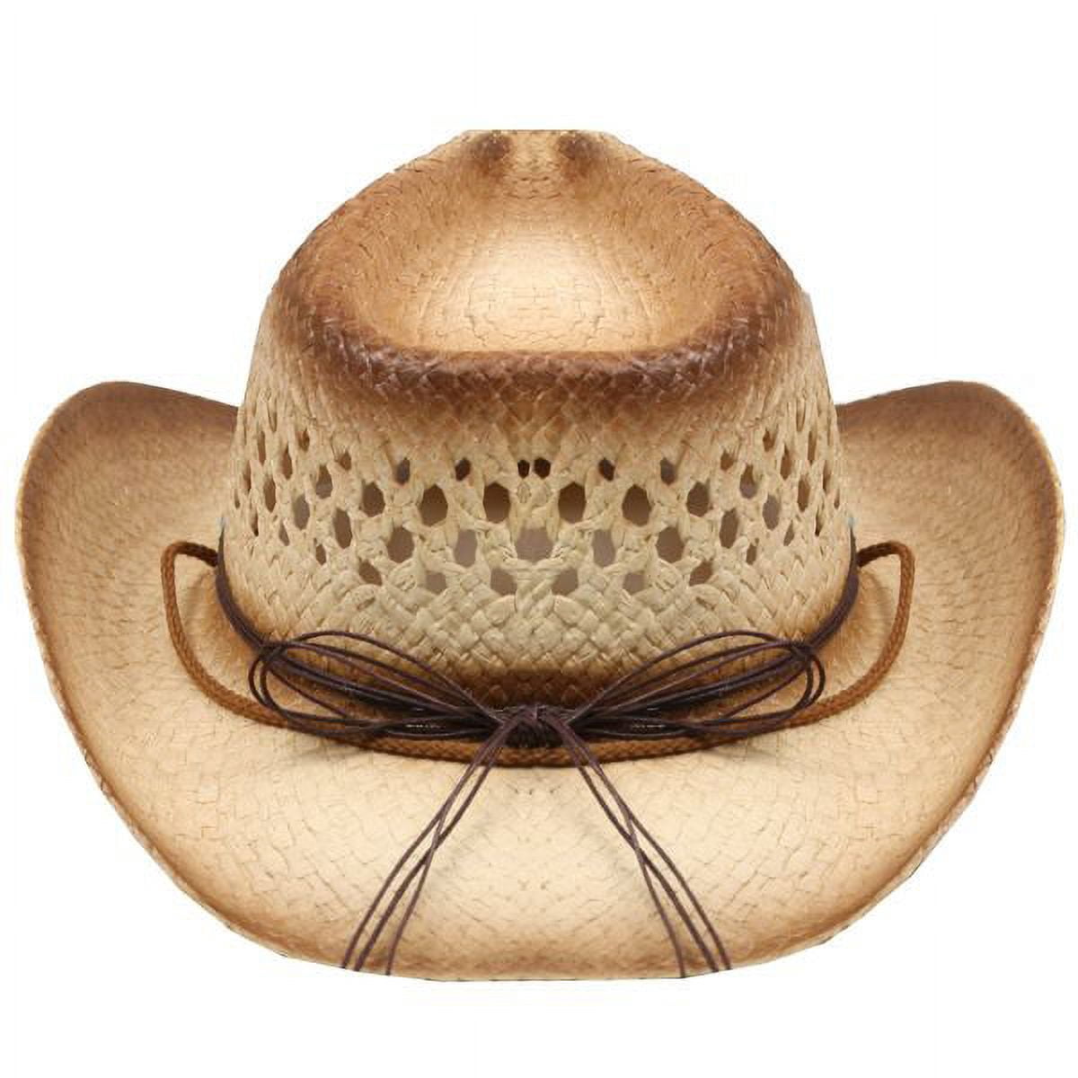6529 Men Women Cowgirl Straw Western Cowboy Hat (blue Stone-beige) Tea Stain Straw COWBOY HAT with Turquoise Blue Beads for  main image 2