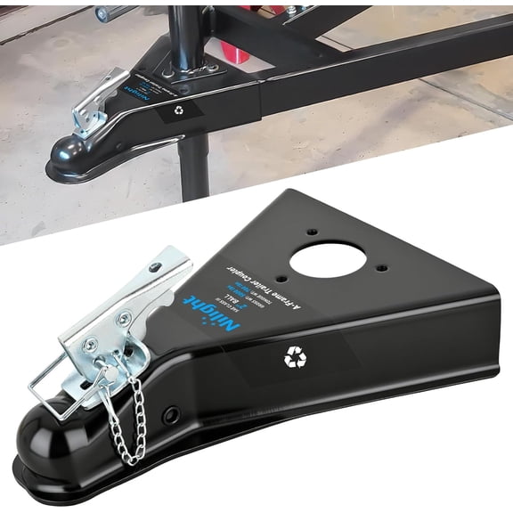 Nilight Class III A-Frame Trailer Coupler with Security Latch&Chain fits 2-Inch Hitch Ball for Pickup Trucks, RV, Boat, Camper, 5000LBS Capacity, Black Powder Coated