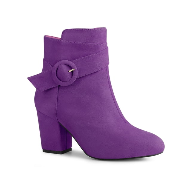 Unique Bargains Bottes à Talon Bloc à Bout Rond pour Femmes Bottillons Cheville Violet US 8