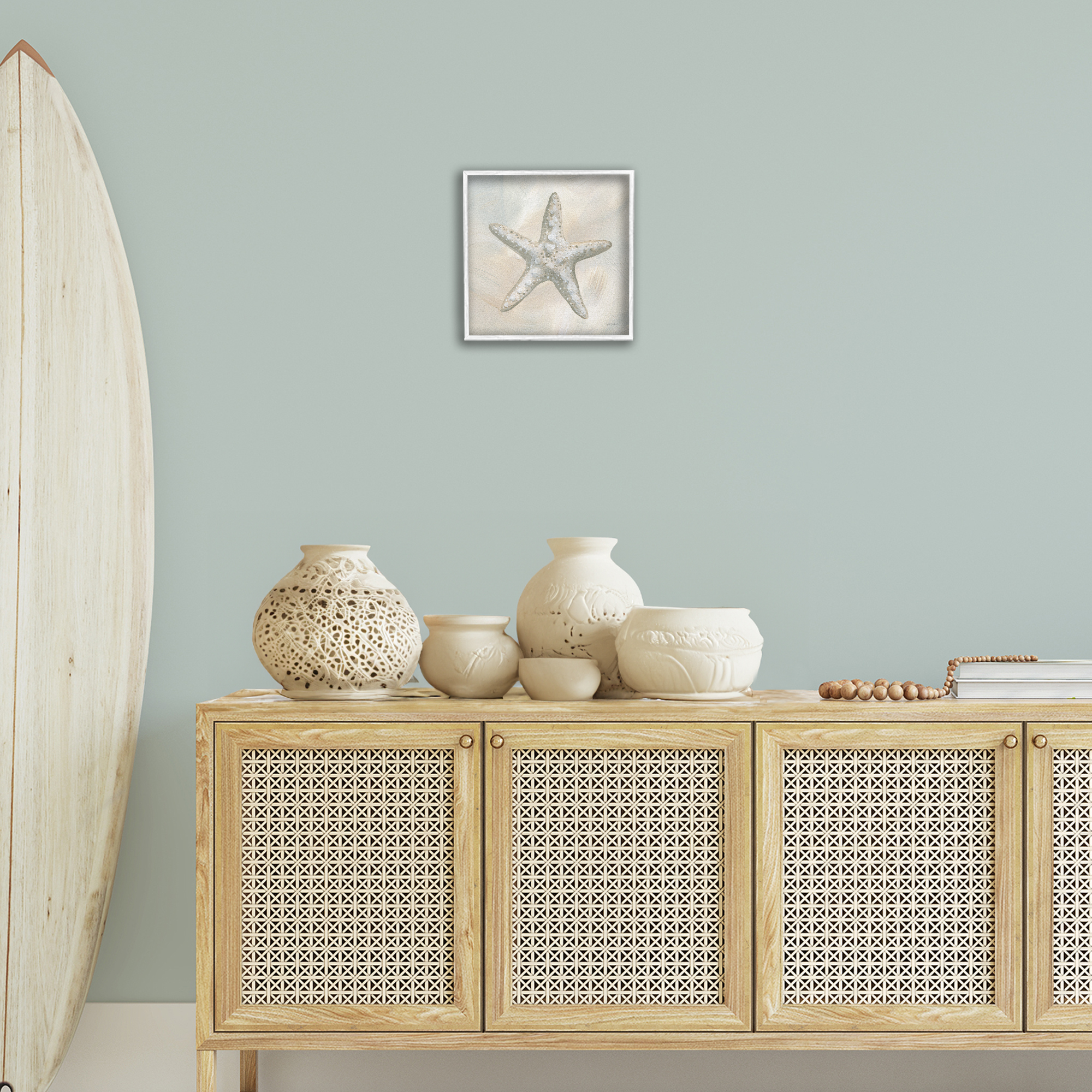 Stupell Industries Simple Beige Starfish Coastal Painting White Framed Art Print Wall Art, 12 x 12