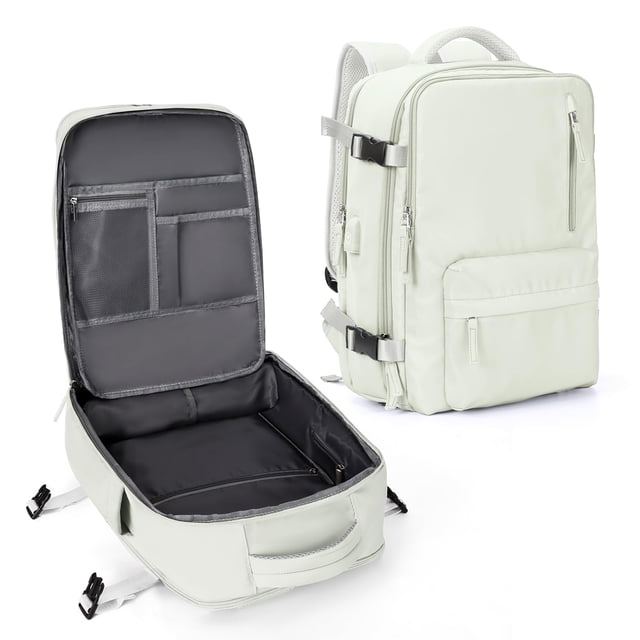 Mochila de viaje WONHOX Carry On para mujer y hombre, color beige y blanco