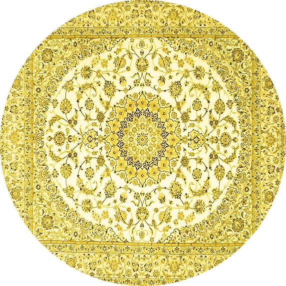 Ahgly Company Machine Washable Indoor Round Medallion Yellow Traditional Area Rugs, 3' Round