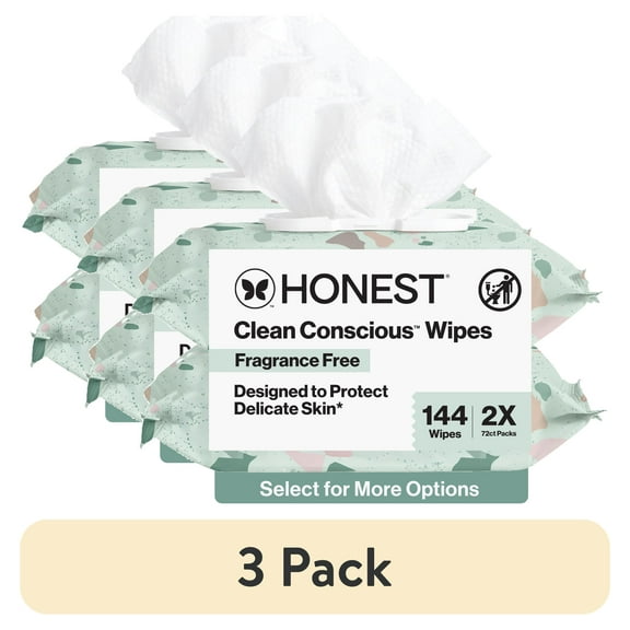 (3 pack) The Honest Company Plant Based Baby Wipes Fragrance Free 144 Count