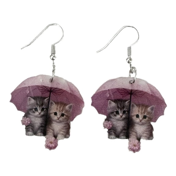 HUANLEDASH 1 Pair Women Earrings 2D Cat Under Umbrella Shape Acrylic Sweet Style Hanging Earrings Gift for Animal Lovers Dating Daily Party Hook Earrings