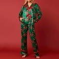thumbnail image 2 of Tnhcen Women's Satin Silk Bow Tie Pajamas Cute Holiday Pjs Set Y2k Ribbon Sleeve Christmas Bow Print Pajama Shirt Ruffle Pants 2 Piece Lounge Pjs Sets Homewear S-L, 2 of 8