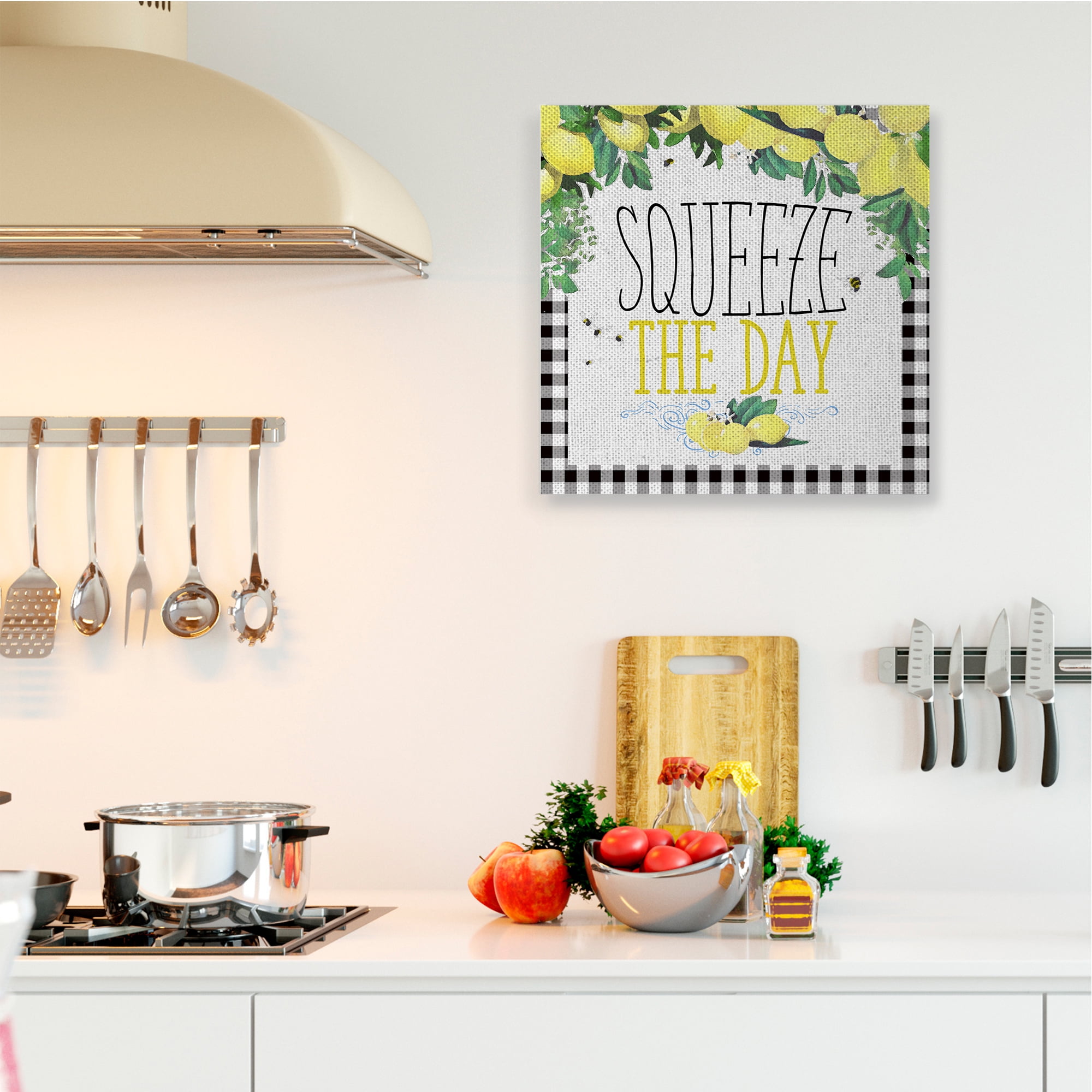 Stupell Home Décor Squeeze the Day Kitchen Humor Plaid Word Design Canvas Wall Art by the Saturday Evening Post