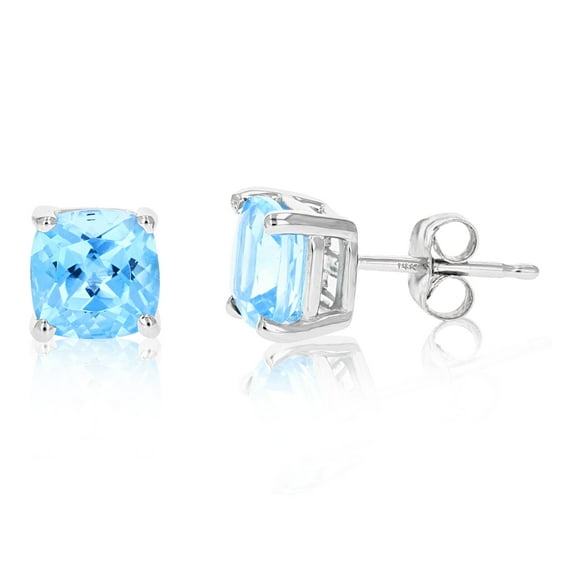 Vir Jewels 1.80 CTTW Blue Topaz Stud Earrings 14K Gold Cushion with Push Backs December Birthstone