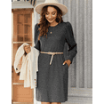 thumbnail image 5 of Women's Knit Dress with Puff Sleeves for Fall Winter - Round Neck Casual Tunic Dress, 5 of 6