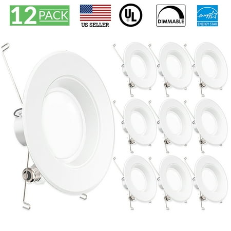 - Sunco Lighting 12 Pack 5 / 6 Inch Baffle Recessed Retrofit Kit LED Light Fixture, 13W (75W Replacement), 3000K Kelvin Warm White, 965 Lumen, Dimmable, Quick/Easy Can Install, Damp Area