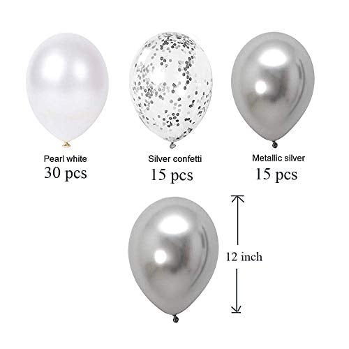 Juego de globos de confeti de plata blanca perla plateada metalizada (paquete de 60), glob L-CUTE L-CUTE