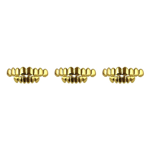 Yuarrent Top Bottom False Teeth Portable Halloween Boca Grills Presenta Tooth Performance Party para Christmas Festival Gold Set Type1 NO1