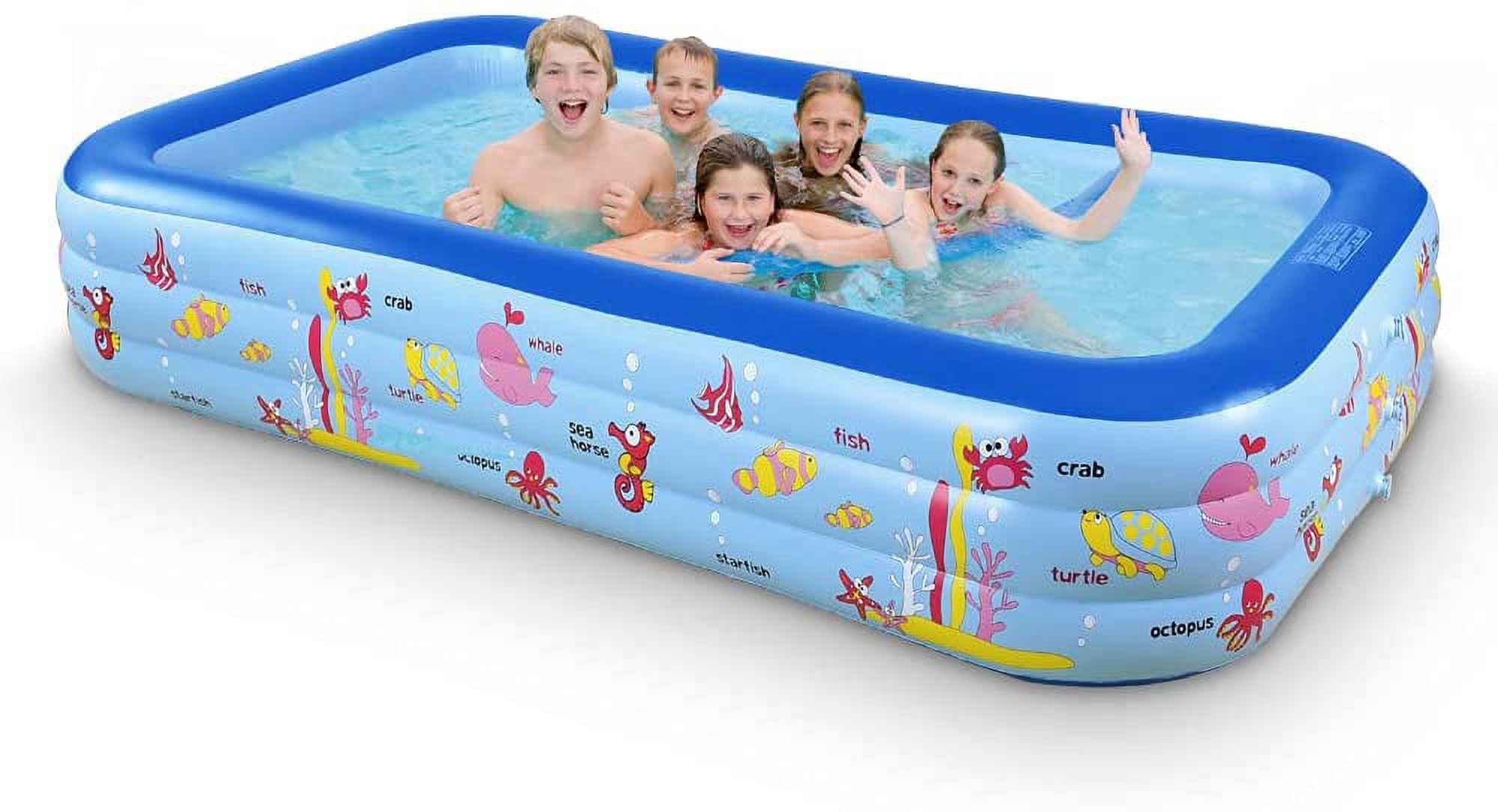 Inflatable Swimming Pool, Family Kiddie Pool, Full-Sized Inflatable Pool for Kids and Adults, Blow Up Lounge Pool for Backyard, Garden, Outdoor, Party