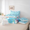 thumbnail image 6 of Feelyou Kawaii Blue Unicorn Bedding Comforter Set 7pcs for Kids, Cartoon Star Rainbow King Bedding Sets, Jungle Leaves Plant Reversible Bed Sheets, Super Cozy Room Decor, 6 of 8