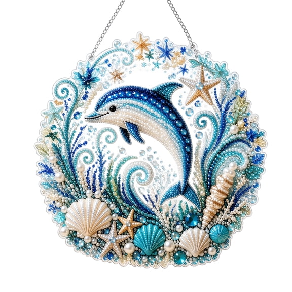 Ocean Pearl Art Diy Hanging Ornament Kit Ocean Theme Pearl Art Diy Kit Coastal Window Hanging Pearl Pendant Suncatcher Ornaments Gift For Craft Lovers(7.87In)