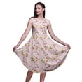thumbnail image 1 of Bimba Pink Floral & Leaves Bird Bird Women Printed Knee Length Sleeveless Shift Summer Dress-Large, 1 of 1