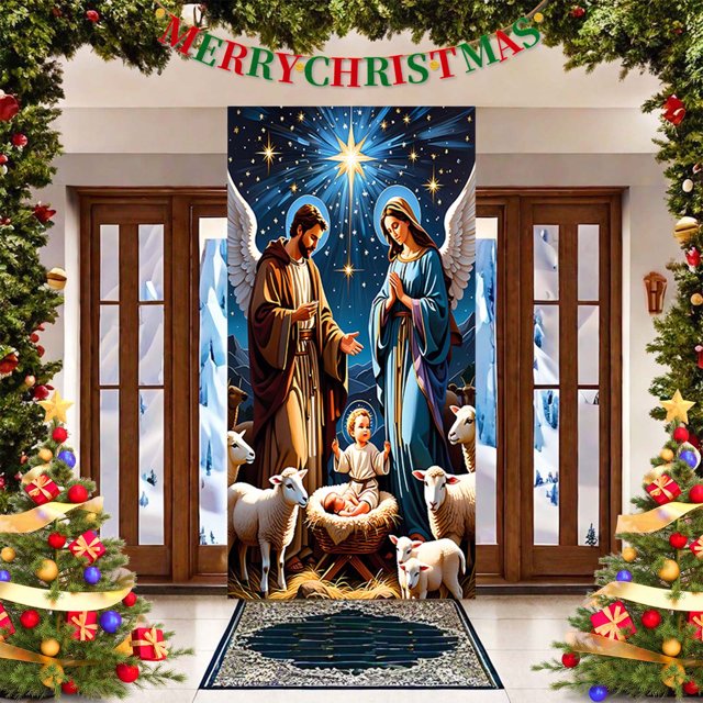 Xihbxyly Ofertas Prime Banner de puerta de Navidad 2024 Decoración de fondo de fiesta navideña Decoración de Papá Noel Tapiz de Adviento de la Natividad