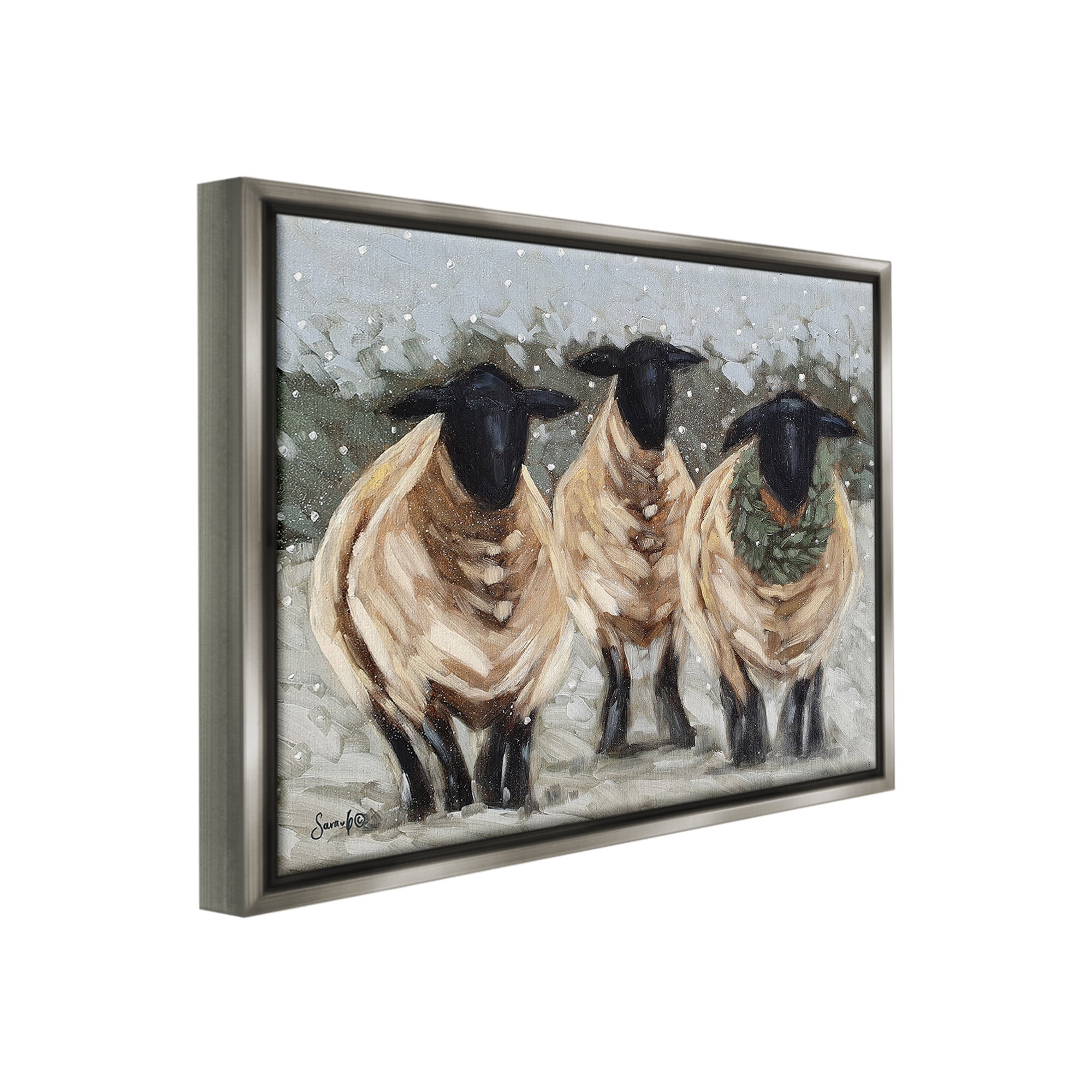 Stupell Industries Sheep in Winter Scene Animals & Insects Painting Gray Floater Framed Canvas Art Print Wall Art, 21 x 17