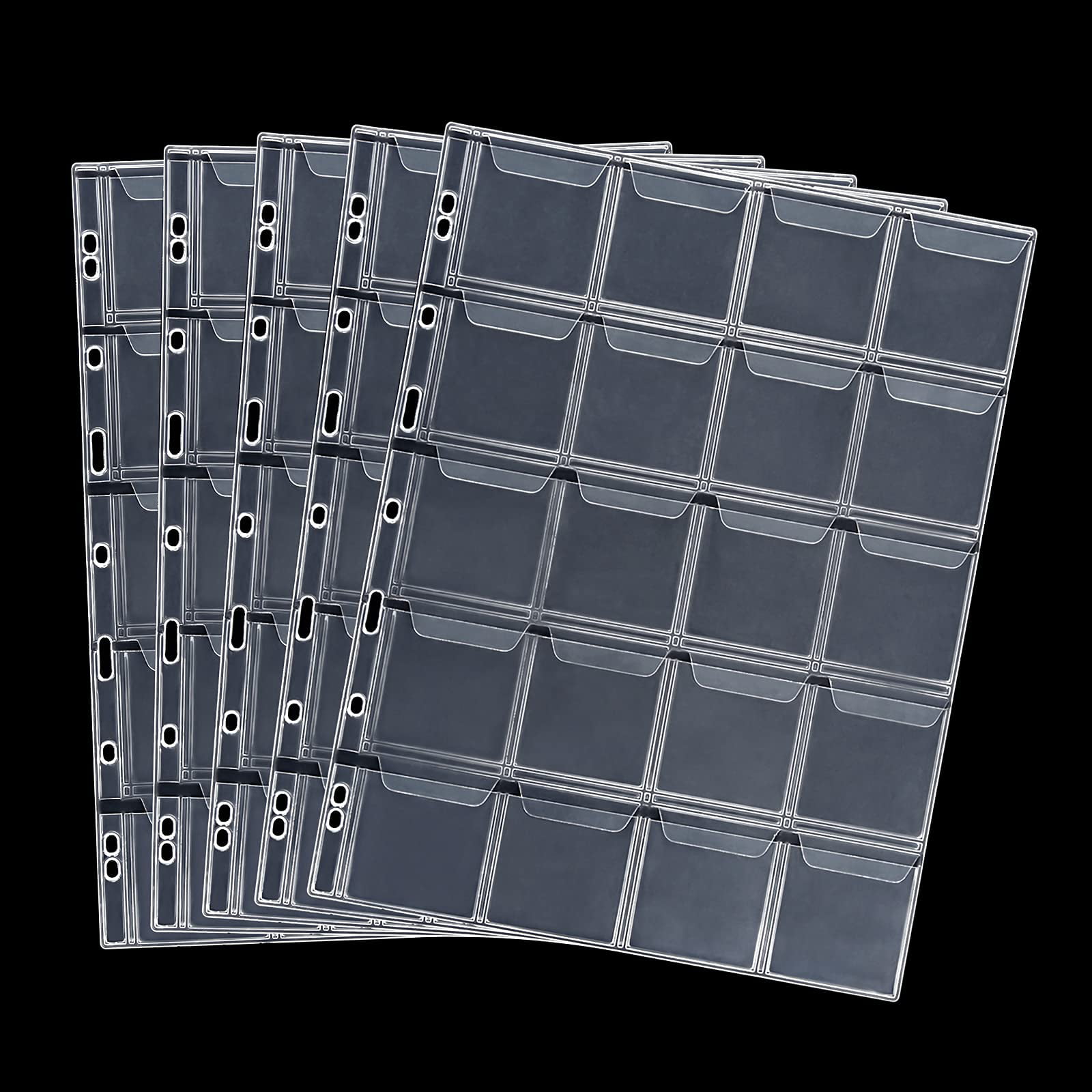 Innovative Material EVA Coin Collection Pages for Professional Collectors,PVC Free MUROAD 20-Pocket Coin Pages 5 Sheets Coin Sleeves,Coin Collecting Supplies Keep Coins Safe