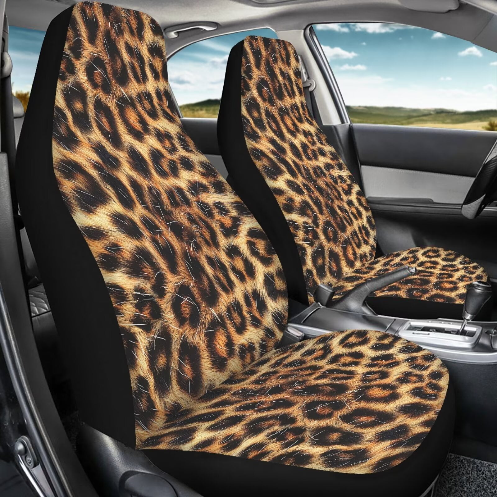 Binienty Cheetah Print Car Seat Covers & Accessories Front Seats Thickened Cloth Bucket Seat Covers Anti-Slip Washable Breathable Easy Install Vehicle Interior Protectors