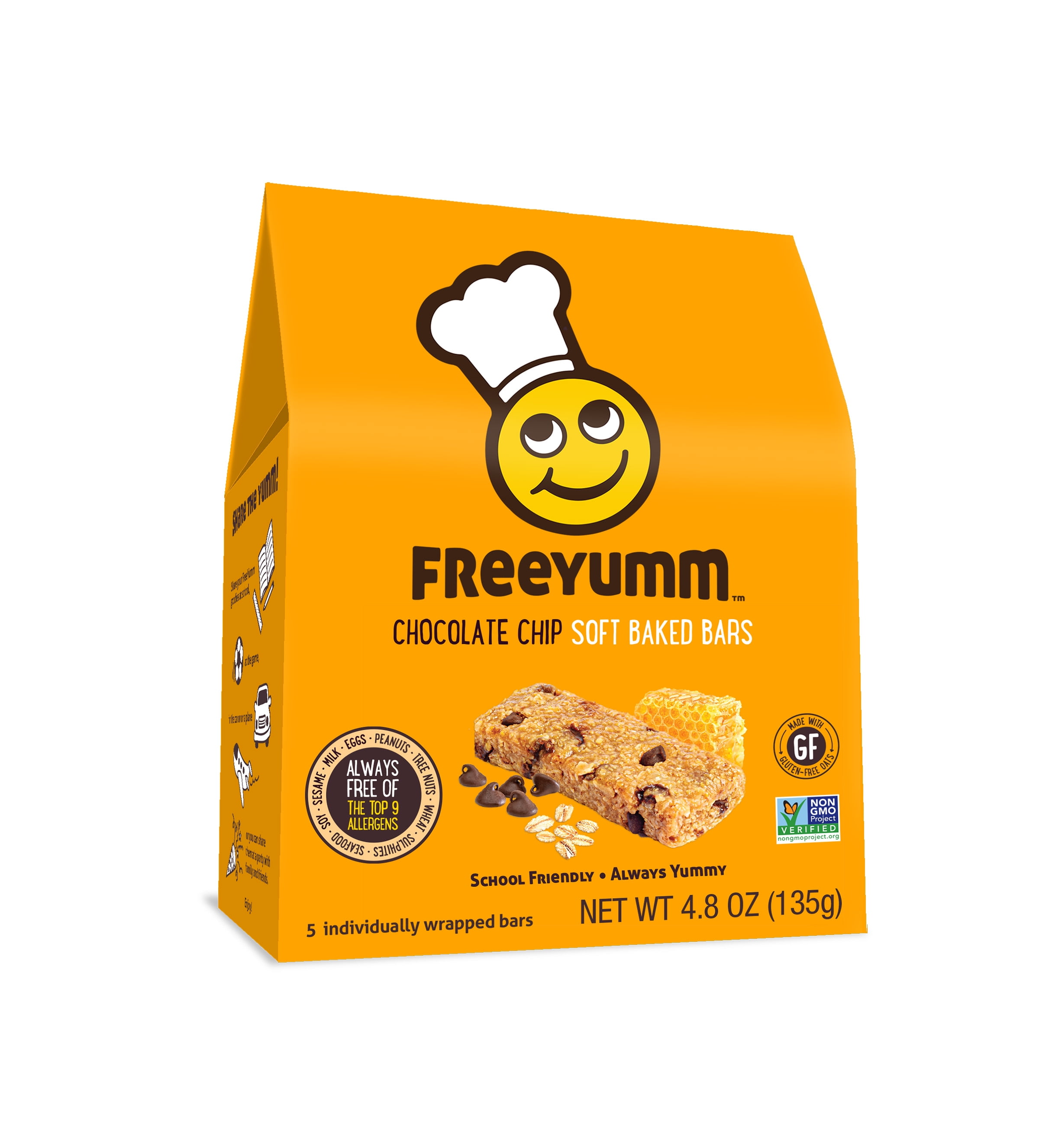 FreeYumm Chocolate Chip Soft Baked Bars, 5-Count Box