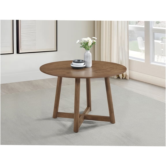 JERFIT Modern Round Walnut Wood Dining Table for 4, Geometric Base Kitchen Table, Rustic Farmhouse Style Dining Room Furniture