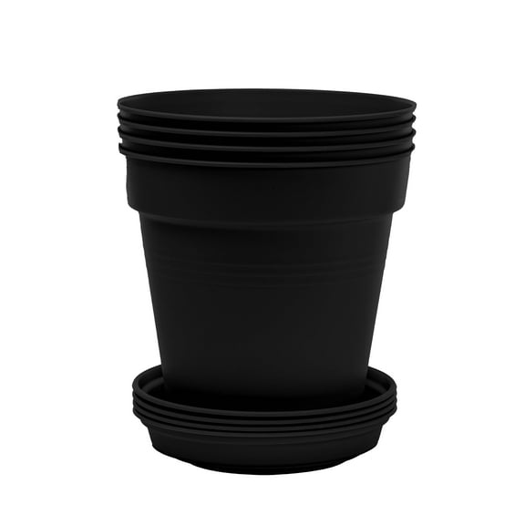 Mintra Home Garden Pots 4pk - Flowers, Herbs, Plants, Indoor, Outdoor, Colorful, Wholesale, Bulk (Black, 17cm Diameter (6.6in))