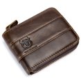 thumbnail image 3 of Cartera de cuero genuino plegable con cremallera para hombres RFID para viajes seguros, 3 of 8