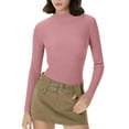 thumbnail image 2 of WULMLEO Women's Long Sleeve Shirts for Women Mock Turtle Neck Ribbed Slim Fit Fall Winter Thermal Underwear Tops Pink One Size, 2 of 6