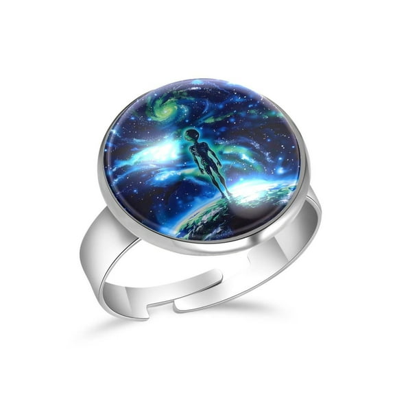 PhooArto Alien Stands Earth Stainless Steel Rings for Women, Open Adjustable Ring Promise Ring Jewelry Gifts