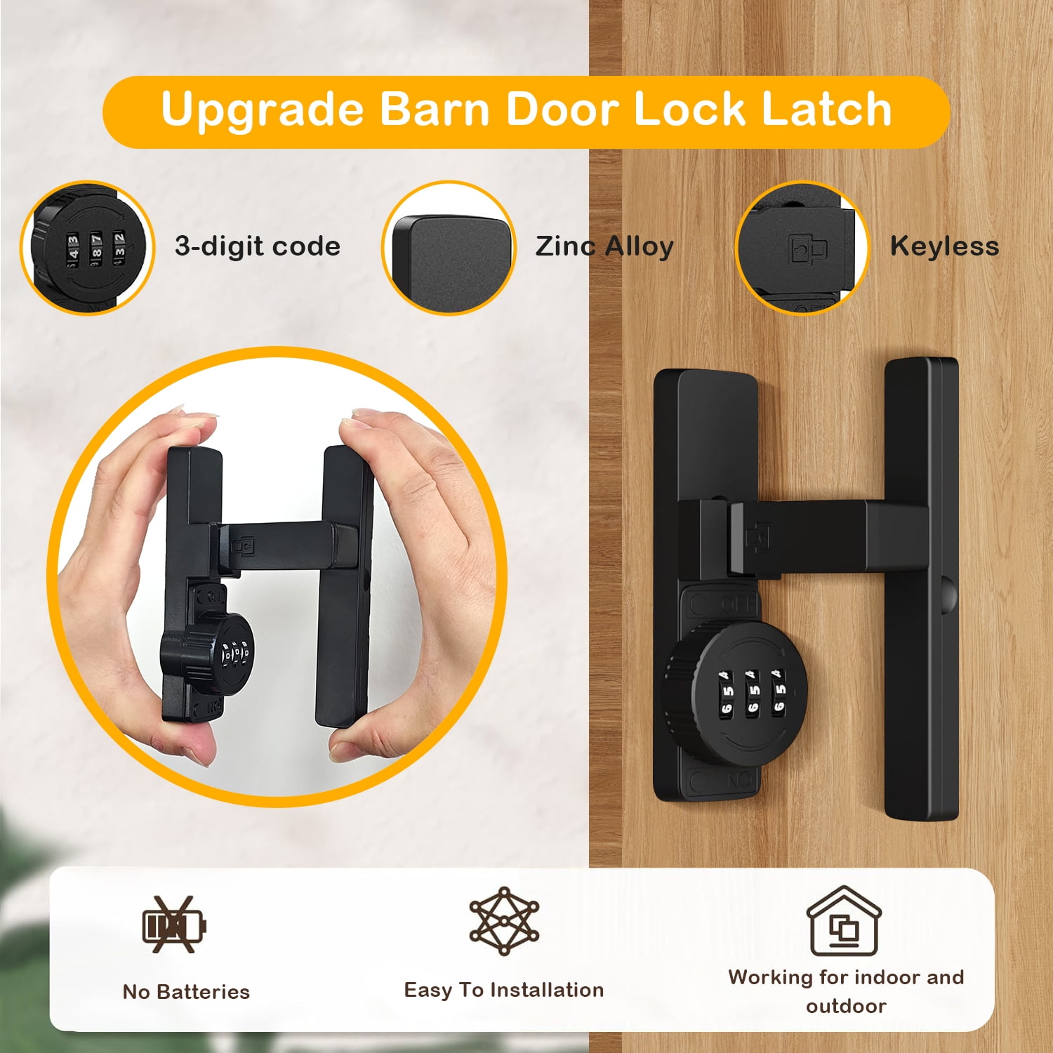 Hiceeden 2 Pack 90° Barn Door Lock – Keyless Combination Cabinet Latch For Sliding Doors & Gates