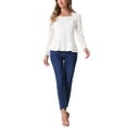 thumbnail image 2 of Lace Tops for Women Square Neck Long Sleeve Stertch Elegant Casual Peplum Blouse Top XS White, 2 of 6