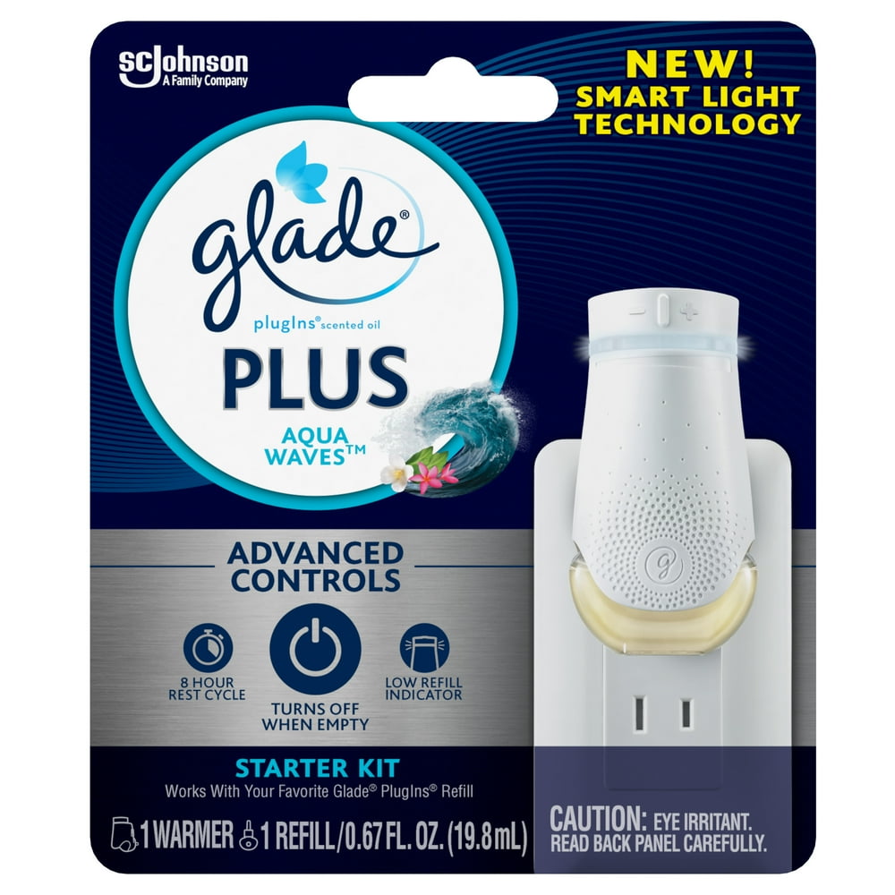 Glade PlugIns Plus, Air Freshener Starter Kit, Aqua Waves, 1 Warmer and