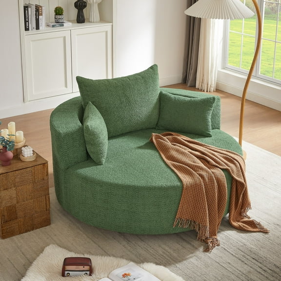 Swivel Round Sofa Couch Sofa Bed,360° Swivel Chair Accent Barrel Chair with 3 Removable Pillows for Living Room, Bedroom,Green