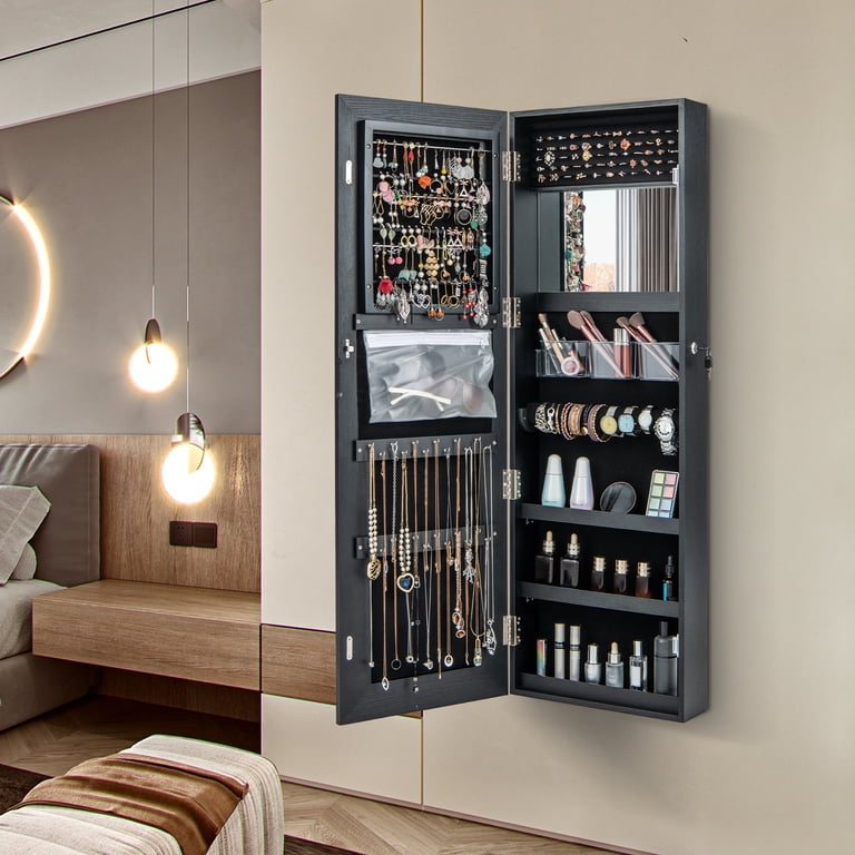 Costway LED Mirror Jewelry Cabinet, Standing Full Length Black