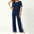 thumbnail image 6 of Womens Summer Two Piece Sets Sportswear Wide Leg Pants Casual Sports Set Travel Vacation Short Sleeve Sets Matching Sets Women Clothing, 6 of 7