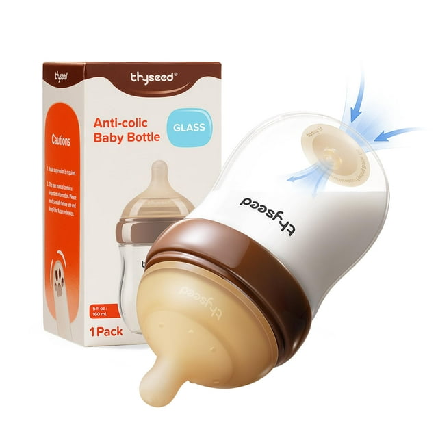 Biberón de vidrio Thyseed anti-cólicos 160 ml con tetina para recién nacido