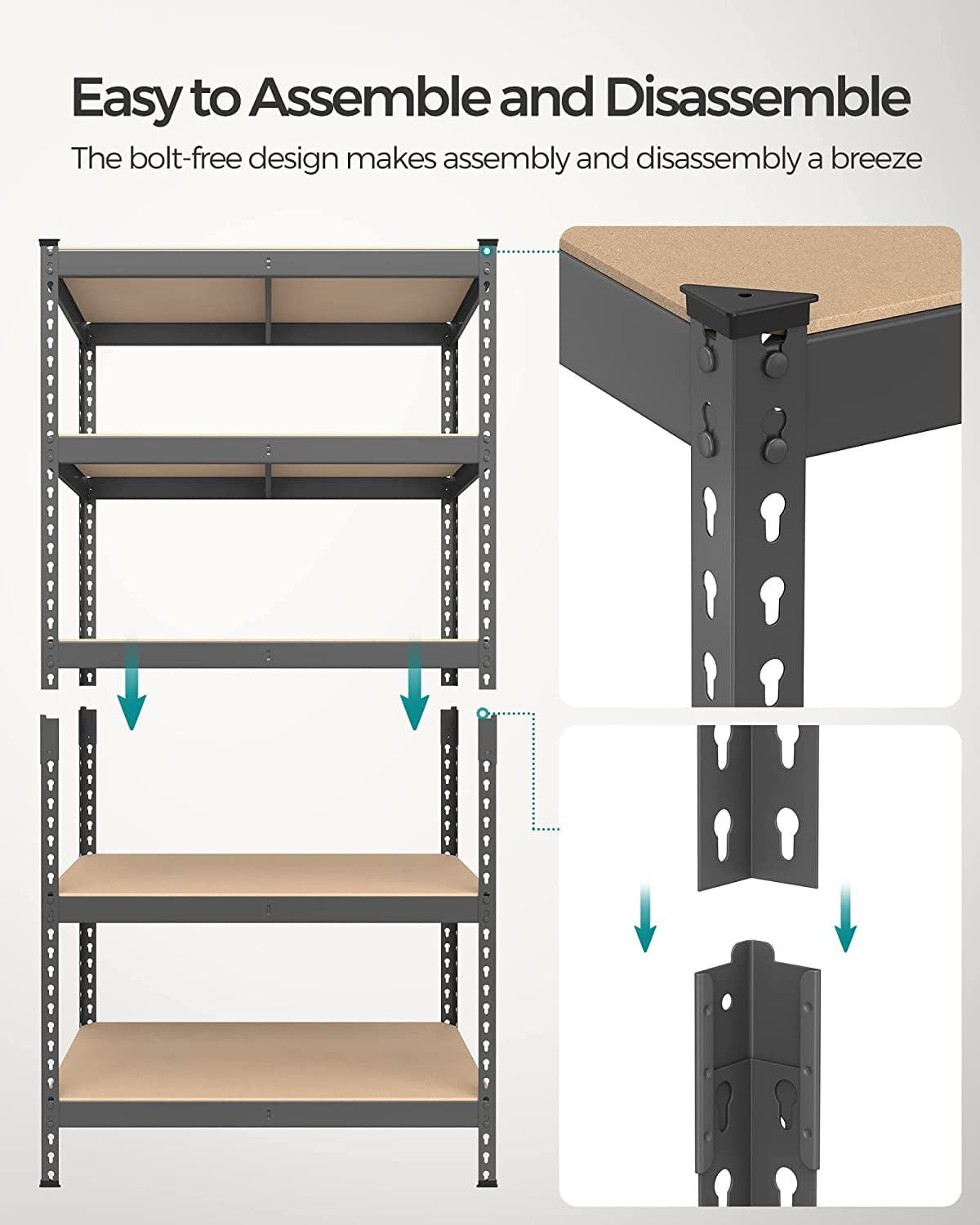 5-Tier Storage Shelves Metal Garage Storage, Boltless Assembly Adjustable Shelving Unit, 17.7 x 35.4 x 70.9 Inches, Load 1929 lb, for Shed Warehouse Basement Kitchen Gray