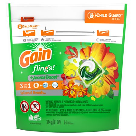 Gain flings! Laundry Detergent Pacs, Island Fresh, 14 count