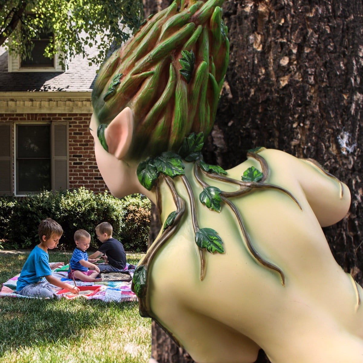 Resin Hand-Painted Forest Elf Tree Peeker Sculpture, Whimsical Outdoor Garden Decor, Funny Yard Statue for Nature Lovers, 5.7x3.93x8.66 Inch, Weatherproof Gardening Gift for Home & Patio