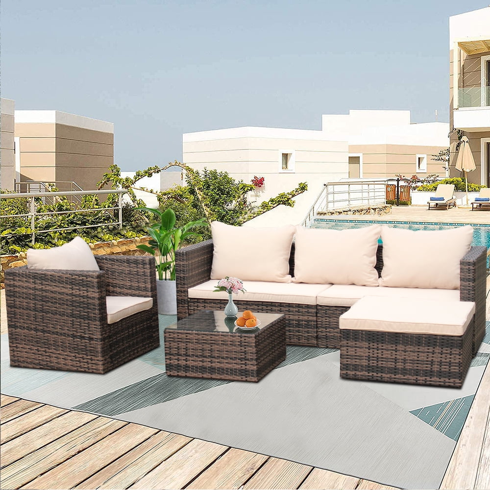 4Piece Outdoor Sectional Furniture Set, BTMWAY RattanStyle Sectional