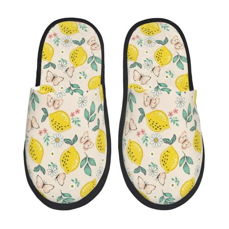 Balery Flowers and Butterflies Slient Indoor Furry Fleece Comfort House Shoes Soft Non-Slip Home Shoes Cotton slippers House Slippers-- Large