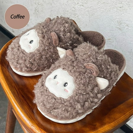 

CoCopeanut Cartoon Sheep Flip Flops for Women Kawaii Animals Plush Platform Ladies Home Slippers Winter Indoor Floor Faux Fur Shoes Slipper