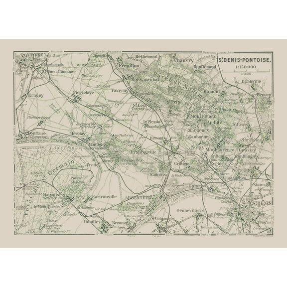Historic Map - Paris France Saint Denis Pontoise - Baedeker 1911 - Vintage Wall Art