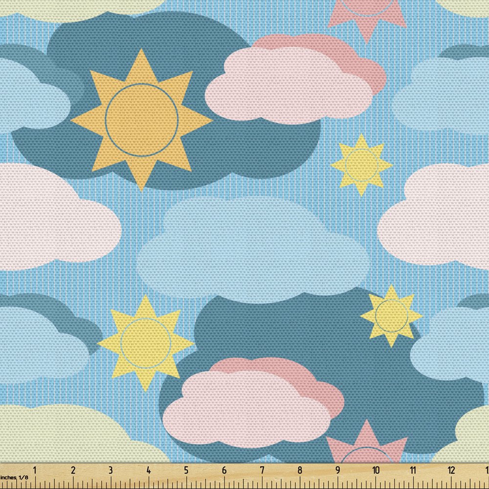 Clouds Sofa Upholstery Fabric by the Yard, Meteorology Themed Graphic