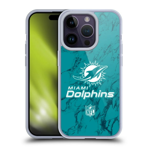 Head Case Designs NFL Miami Dolphins Graphics Coloured Marble Soft Gel Case for Apple iPhone 14 Pro