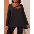 thumbnail image 1 of Camiseta Asimétrica Acanalada Tamaño Plus Rosegal  Mangas largas de talla grande, 1 of 5