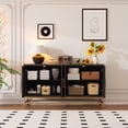 thumbnail image 2 of EUROCO 59.8" Retro Sideboard Storage Buffet Cabinet, wooden Buffet Cabinet with 4 doors, 2 Adjustable Shelves, Rectangular Metal Handles and Legs for Kitchen, Living room, and Dining Room, Espresso, 2 of 8