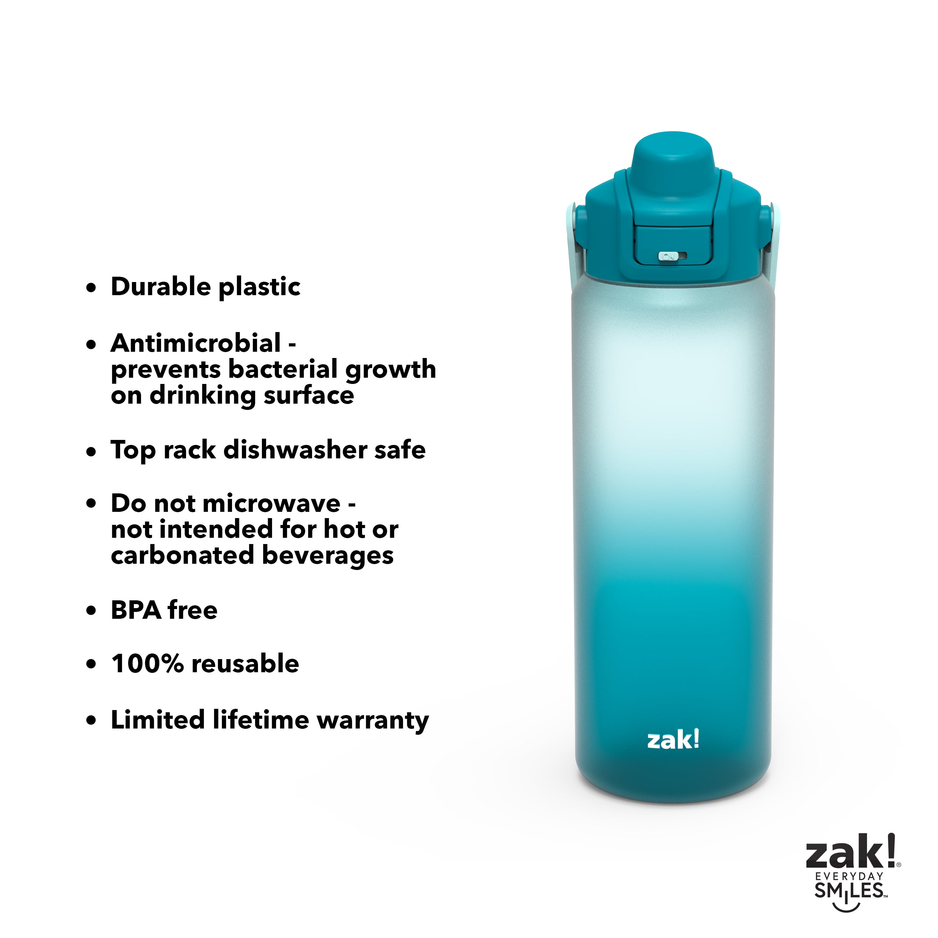 Zak Designs Soft Paint 32oz Durable Plastic Liberty Straw Water Bottle (Ombre Blue)